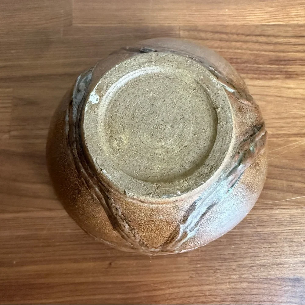 Vintage Japanese Studio Pottery Bowl Tanba Style Wabi Sabi Ribbed Stoneware